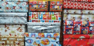 Christmas wrapping paper included for recycling