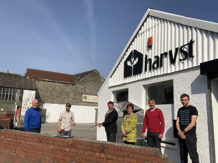 L to R Billy Wright (Harvst); Chris Tanner (Harvst co-founder & director); Mayor Cllr Clive Davies; Mayoress Myra Davies; Rik Sellwood (Harvst co-founder & director); Will Thomas (Harvst)