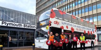 Poppies to Paddington: Royal Navy helicopter and ‘Poppy Bus’ lend support to Great Western Railway and The Veterans Charity