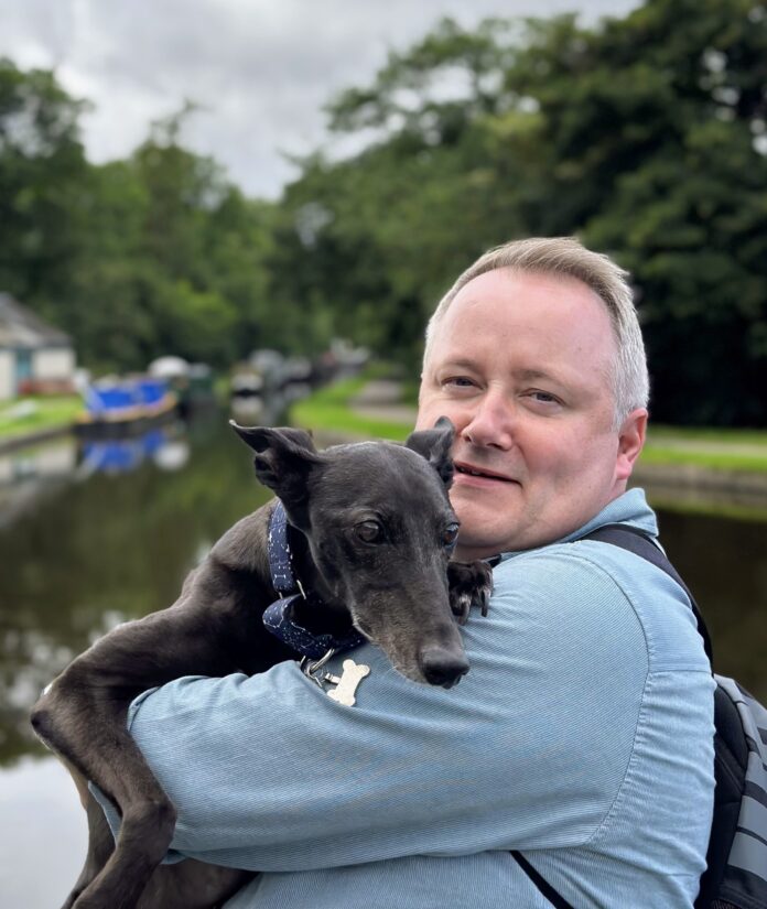 Darren Millar, Conservative MS for Clwyd West and his Whippet, Blue.