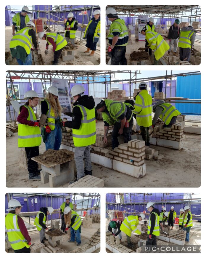 Taylor Wimpey giving pupils from y Deryn group of schools career talk and bricklaying workshop at their Cowbridge site